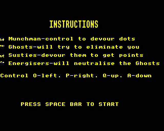 You were only ever going to see 8x8 CHR$ for each sprite, but the programmer has only defined them after the instructions have been displayed - meaning, on booting up the game, you get rubbish in their place.